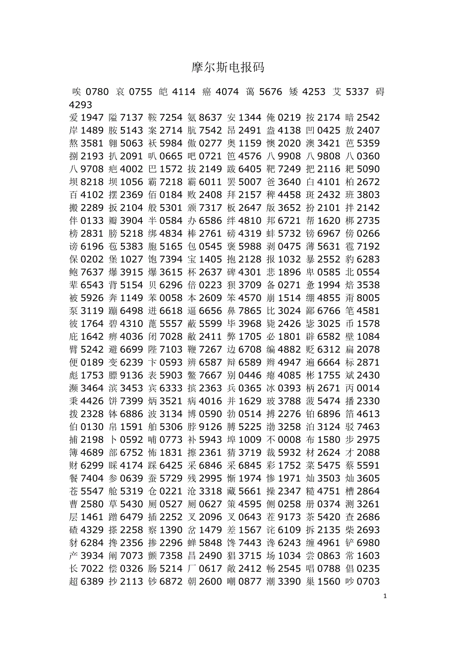 汉字电报码-汉字电报码在线翻译